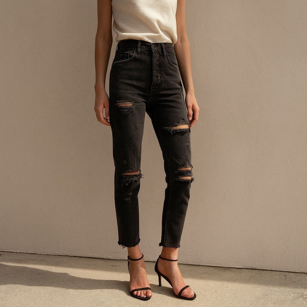 GRLFRND Black Karolina High-Rise Ripped Skinny Jean in Travelin' Band Size 25